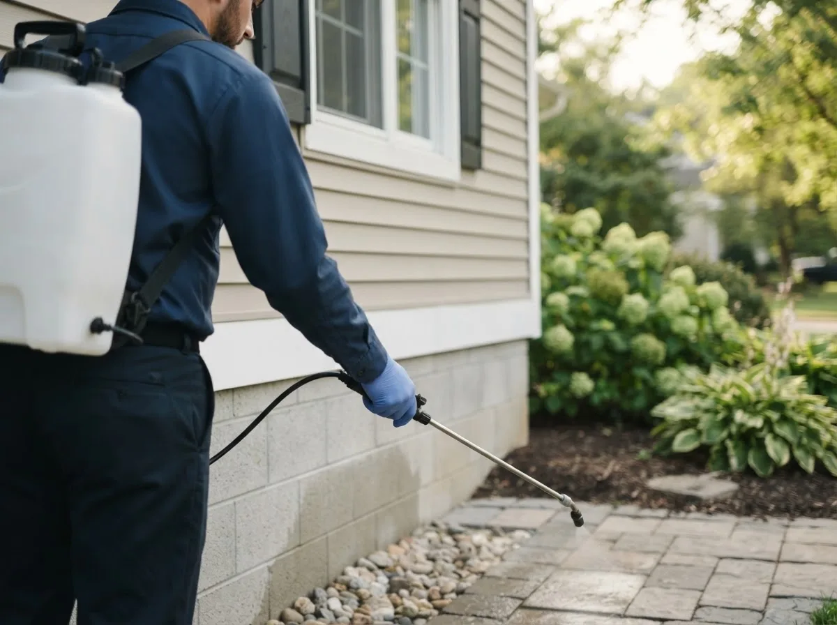 Pest control technician inspecting a home in Leicester, NY